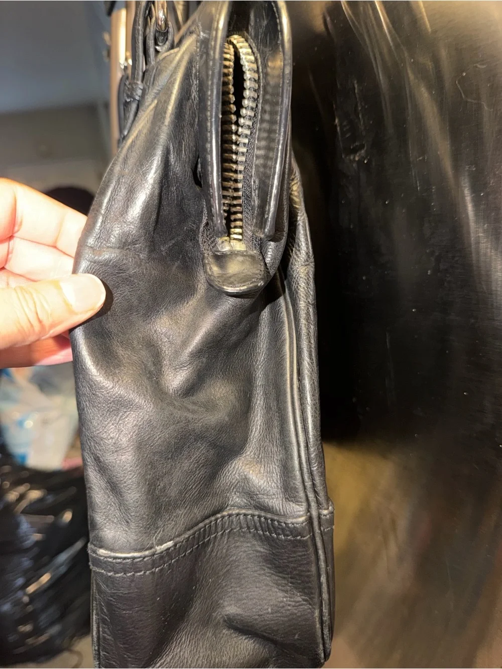 Club Monaco Black Leather Shoulder Bag with Buckle Straps - Picture 3 of 7
